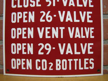 Load image into Gallery viewer, Old Porcelain PURGE CO2 OPEN VENT VALVE BOTTLES Industrial Repair Shop Ad Sign
