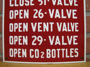 Old Porcelain PURGE CO2 OPEN VENT VALVE BOTTLES Industrial Repair Shop Ad Sign