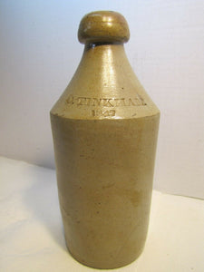 Antique 1847 O TINKHAM Salt-Glazed Pottery Stoneware 19c Root Beer Bottle