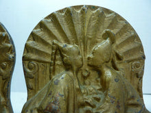 Load image into Gallery viewer, Art Deco Asian Couple Kissing Cast Iron Bookends Original Old Gold Paint
