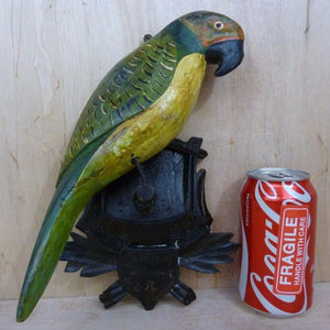 Folk Art Parrot Wooden Carved Decorative Art Bird Perched Mounted on Plaque