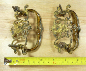 Antique 19c Brass Grotesque Face Head Koi Monster Pulls Architectural Hardware