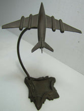 Load image into Gallery viewer, Old Art Deco Bronze Airplane Desk Ashtray Coin Trinkets jet fighter plane ornate
