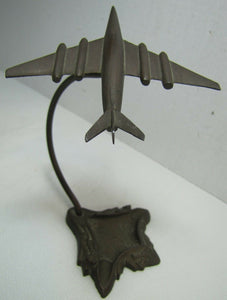 Old Art Deco Bronze Airplane Desk Ashtray Coin Trinkets jet fighter plane ornate