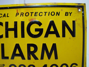 MICHIGAN ALARM Old Embossed Tin Advertising Sign FIRE HOLD-UP BURGLARY WATCHMAN