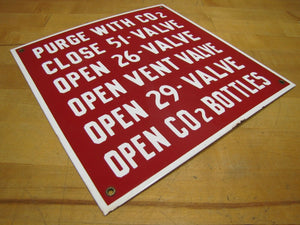 Old Porcelain PURGE CO2 OPEN VENT VALVE BOTTLES Industrial Repair Shop Ad Sign