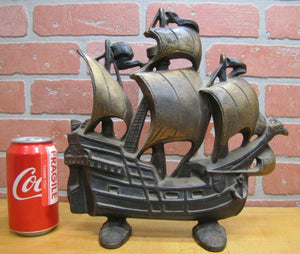 c1930 Cast Iron Nautical Sailing Ship Doorstop Creation Co Wonderful Detail