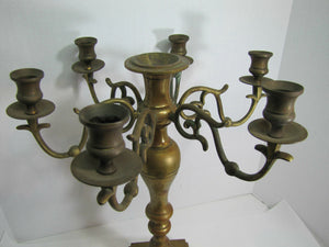 Antique 19c Candelabra Seven w Six Arms Heavy Brass Ornate Candle Holder Patina