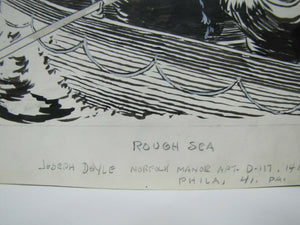 ROUGH SEA by Joseph Doyle Phila Pa Zinc Etching Art Nautical Scene