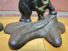 Load image into Gallery viewer, Antique HUNTER TIGER ELEPHANT Bookends cast iron orig old paint small detailed
