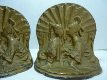 Load image into Gallery viewer, Art Deco Asian Couple Kissing Cast Iron Bookends Original Old Gold Paint
