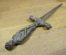 Load image into Gallery viewer, KNIGHT in SHINING ARMOR w SWORD Old Brass Letter Opener Figural Desk Art
