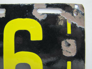 Antique Porcelain 1915 Connecticut License Plate - Conn 14696 - black yellow