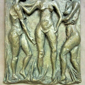 Mid Century Modern Art Sculpture Three Female Nudes signed Licht High Relief