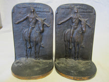 Load image into Gallery viewer, Vtg Native American Indian Bookends pair ornate detail chief horse landscape
