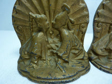 Load image into Gallery viewer, Art Deco Asian Couple Kissing Cast Iron Bookends Original Old Gold Paint
