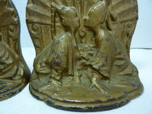 Load image into Gallery viewer, Art Deco Asian Couple Kissing Cast Iron Bookends Original Old Gold Paint
