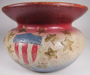 Antique Redware US Crest Thirteen Star Americana Pottery Spittoon Cuspidor Pot