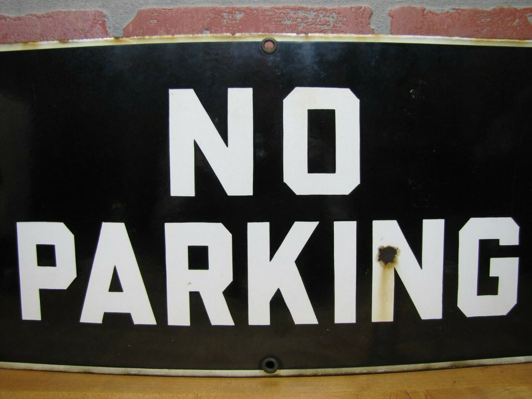 NO PARKING Original Old Porcelain Sign Repair Shop Industrial Junkyard Ad 10x20