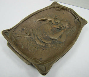 MAIDEN CHERUB FLOWERS Antique Decorative Arts Bronze Tray Card Tip Trinket