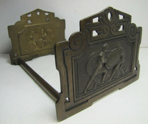 GLADIATORS WARRIORS FIGHTING Antique Cast Iron Expandable Book Ends Rack