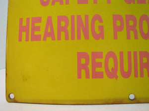 HARD HATS SAFETY GLASSES HEARING PROTECTION REQUIRED Old Porcelain Safety Sign