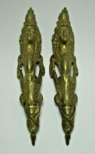 Brass Maidens Head Old Pair Decorative Arts Architectural Hardware Elements