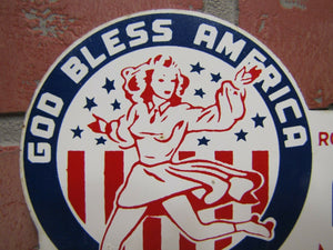 GOD BLESS AMERICA ADELPHIA ROLLER SKATING PHILA Old License Plate Topper Sign