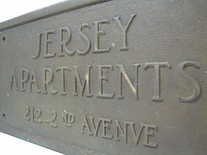 Old JERSEY APARTMENTS Brass Building Plaque Sign ASBURY PARK NJ Shore Embossed