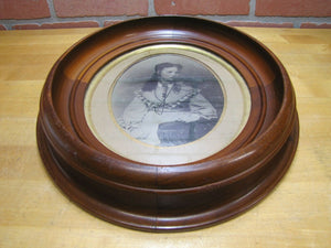 Antique Oval Wooden Frame Thick Detailed Prarie Girl Western Americana Maiden