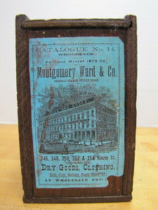 Old Wooden Storage Document Box Slide Top Various Advertising Decoupage Labels