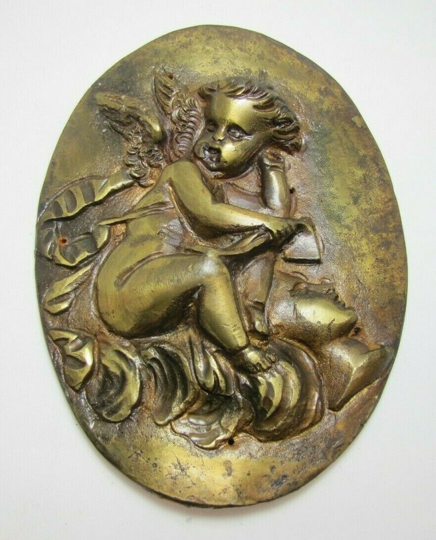 CHERUB Old High Relief Brass Decorative Arts Architectural Hardware Element A