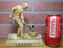 Load image into Gallery viewer, Antique Cast Iron Foundry Worker Doorstop &#39;REYCO&#39; Man Pouring Mold Door Stop
