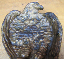 Load image into Gallery viewer, PERCHED EAGLE Antique Figural Tray Cast Iron Old Gold Paint Card Tip Trinket Art
