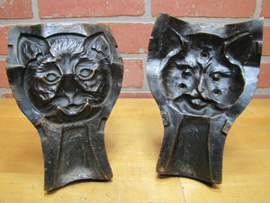 Old Industrial Bronze 2 piece Cat Mold Face Head Figure Toy Tray Doorstop Art