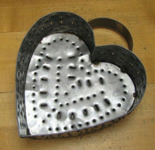 Load image into Gallery viewer, Vtg Tin Heart Shape Cheese Mold Strainer punched metal three footed top handle
