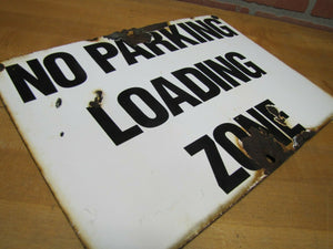 Old Porcelain NO PARKING LOADING ZONE Sign Gas Station Industrial Factory Shop