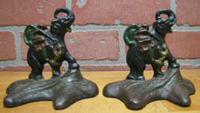 Load image into Gallery viewer, Antique HUNTER TIGER ELEPHANT Bookends cast iron orig old paint small detailed
