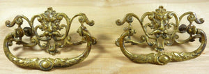 Antique 19c Brass Grotesque Face Head Koi Monster Pulls Architectural Hardware