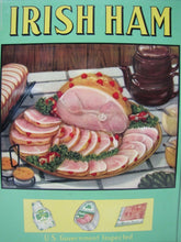 Load image into Gallery viewer, IRISH HAM Old Advertising Sign Butcher Shop Grocery AMERICAN ART WORKS Cos Ohio
