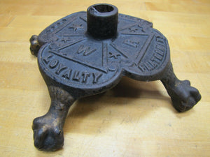 LOYALTY FRATERNITY CHARITY Antique 19c WRC Cast Iron CLAW FEET Flag Pole Stand