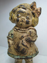 Load image into Gallery viewer, Dolly Old Cast Iron Figural Young Girl &amp; Doll Doorstop Decorative Art Statue
