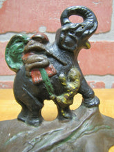 Load image into Gallery viewer, Antique HUNTER TIGER ELEPHANT Bookends cast iron orig old paint small detailed
