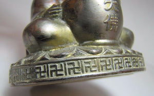 BUDDHA Old Incense Burner SWIRLING LOGS GOOD LUCK Ornate Silver Nickel Plate