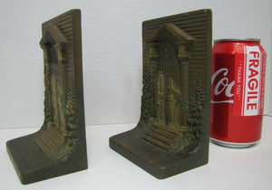 BRADLEY HUBBARD B&H COLONIAL DOOR Antique Bookends Cast Iron Old Paint Ornate