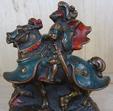 Load image into Gallery viewer, 1920s KNIGHT ARMOUR HORSE Bronze Clad Bookend Doorstop Decorative Art Statue
