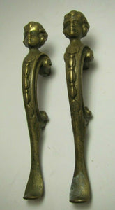 Antique Pair Figural Head Handle Pull Brass Architectural Hardware Elements