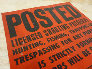 Vtg POSTED LICENSED SHOOTING PRESERVE NY Sign No Hunting Trespassing Trapping