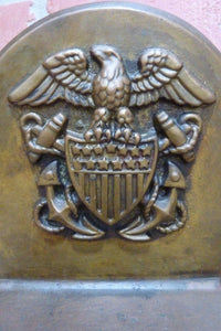 Antique Brass American Eagle Shield Crest Anchors Navy Decorative Art Bookends