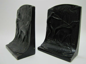 Huntress Greyhounds Whippets Forest Antique Bronze Clad Decorative Art Bookends